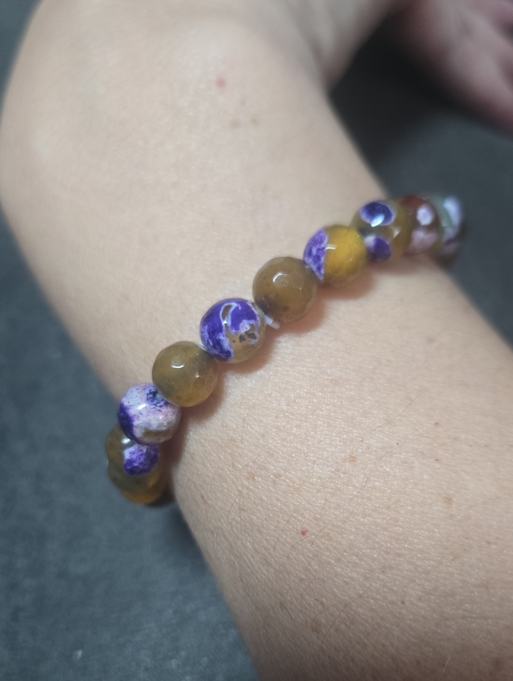 Purple & Yellow Agate Bracelet — Natural Gemstone • Handmade Jewelry. 657